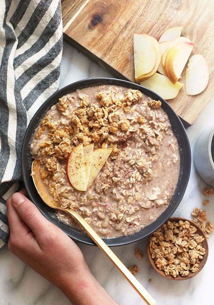 apple cinnamon overnight oats in a bowl