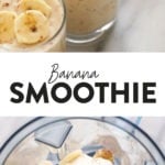 A photo collage of a banana smoothie