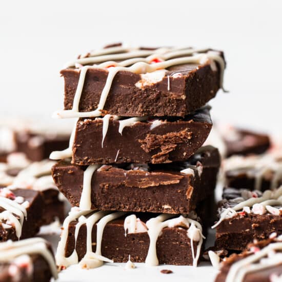 Stacked fudge pieces.