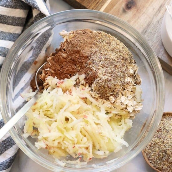 A bowl of apple cinnamon overnight oats.