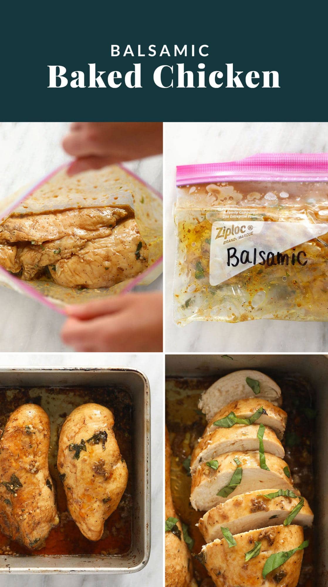 balsamic baked chicken breast collage.