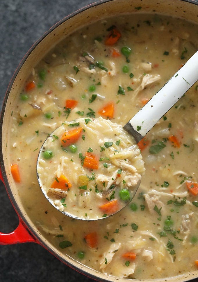 creamy chicken noodle soup in bowl