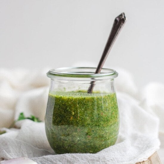 chimichurri sauce in a jar