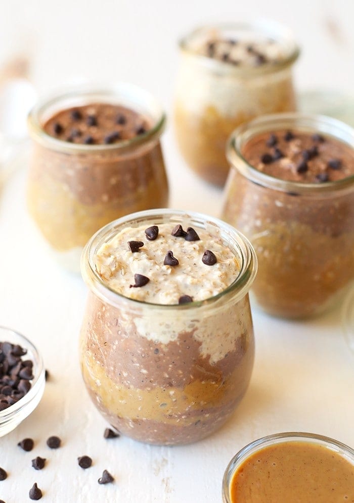 Four jars of peanut butter cup overnight oats.