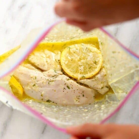 marinating lemon chicken.