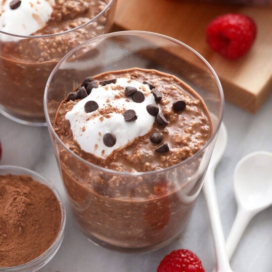 quick mocha overnight oats in a glass