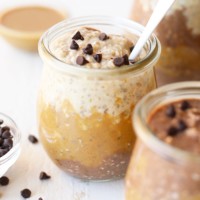 Three jars of peanut butter cup overnight oats.