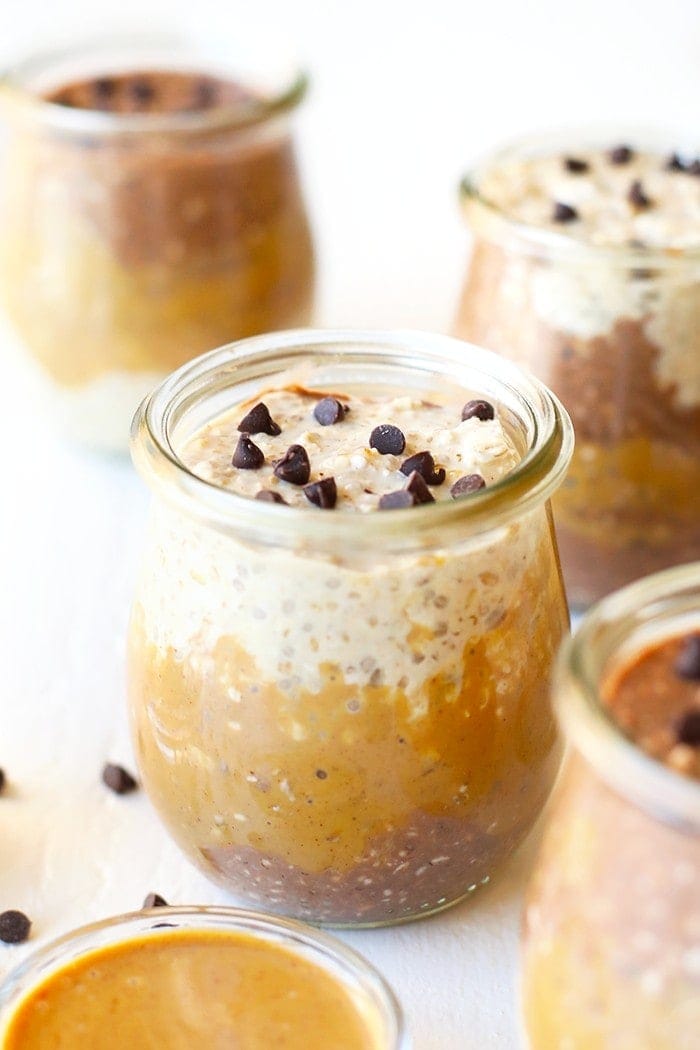 Spring is here and it's time to jump on the overnight oatmeal train! These vegan peanut butter cup overnight oats are easy to make, a time saver, and beyond scrumptious. 