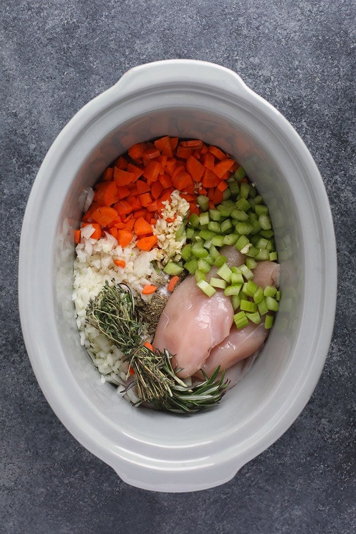 chicken soup ingredients in slow cooker