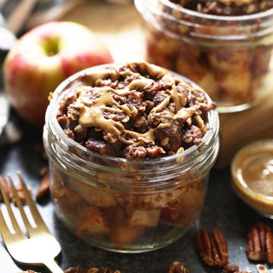 Instant Pot Apple Crisp in a mason jar