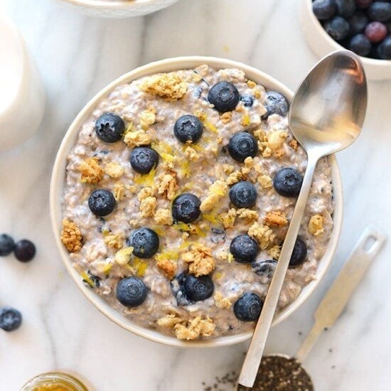 a Blueberry Overnight Oats bowl with granola.