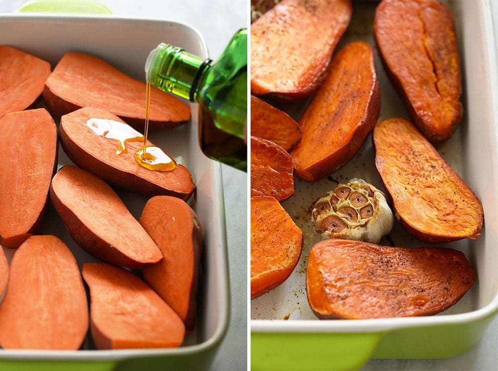 roasted potatoes in casserole dish