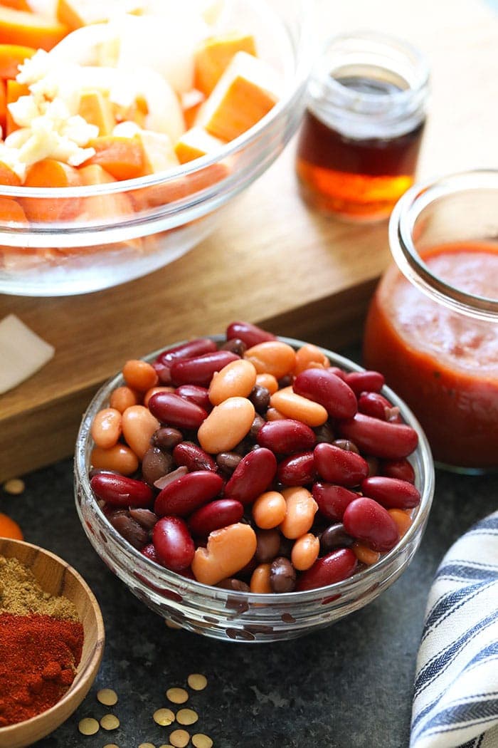 Beans in a bowl ready to be placed in the Instant Pot